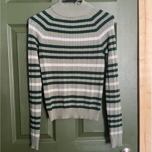 Hooked Up by IOT Green Striped Turtleneck Sweater